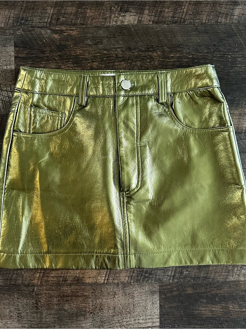 Metallic Olive Green Mini Skirt